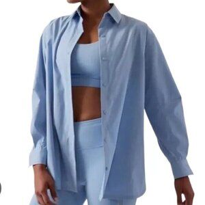 Athleta Heron Blue Oversize Poplin Button Up Shirt